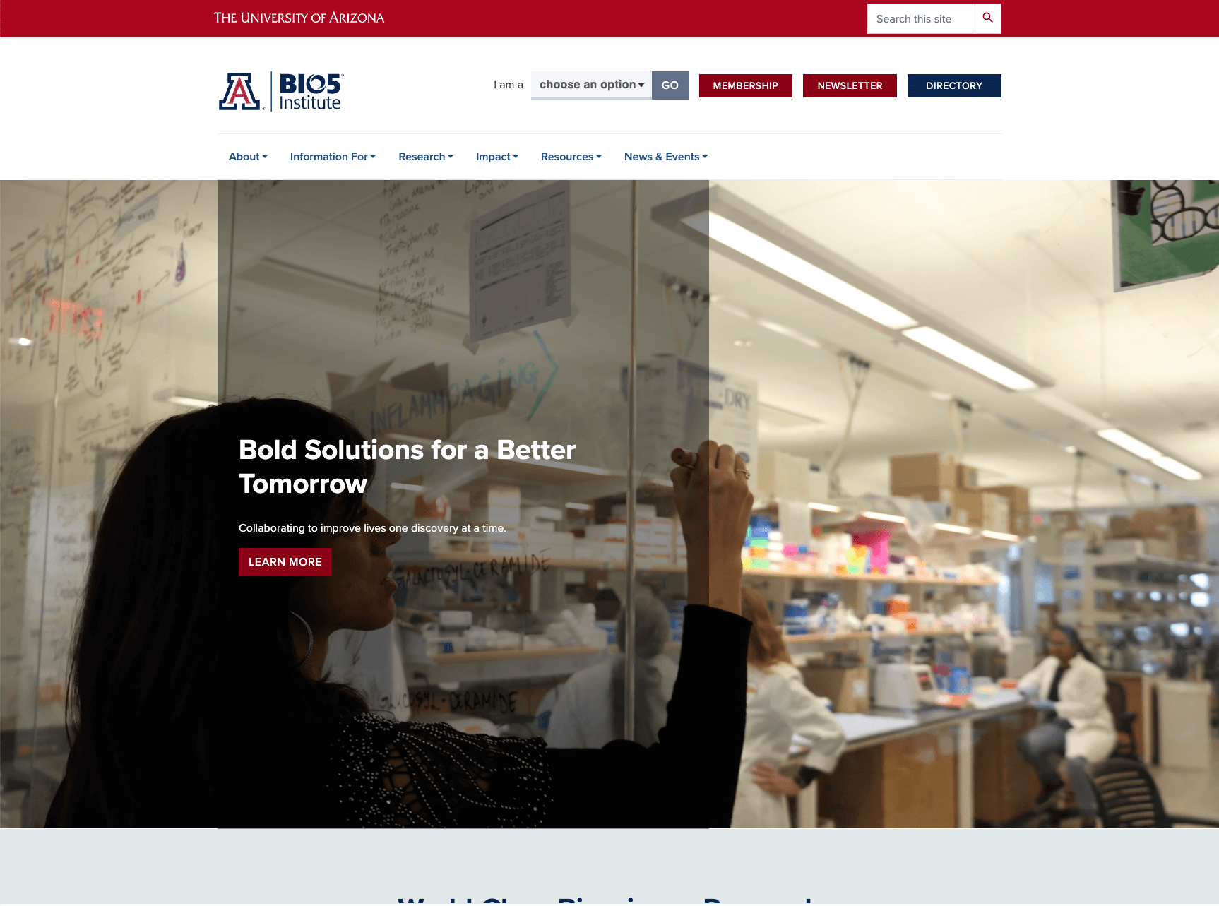 screenshot of BIO5 Institute Homepage