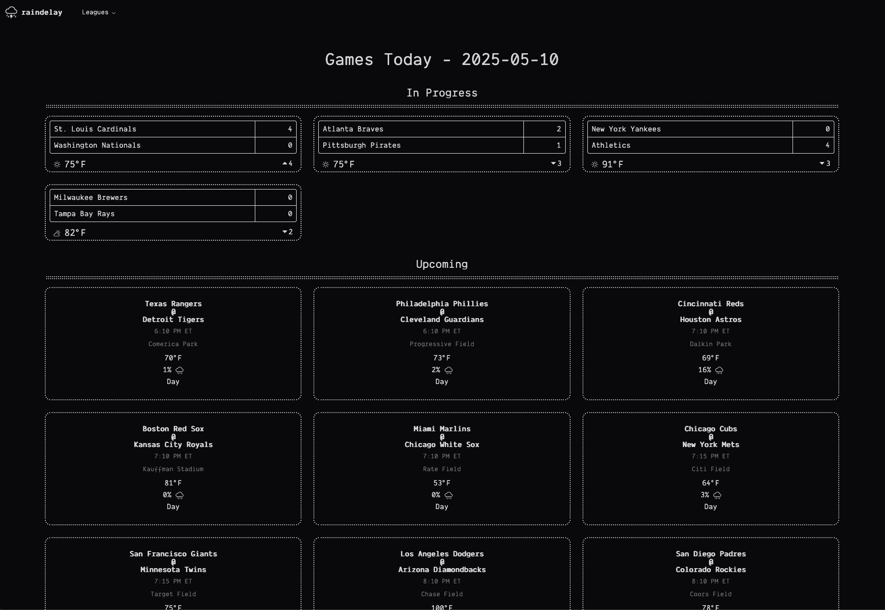screenshot of raindelay app
